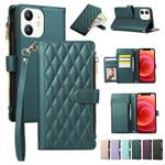 For iPhone 12 mini Rhombic Zipper Wallet Leather Phone Case(Green)