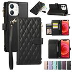 For iPhone 12 mini Rhombic Zipper Wallet Leather Phone Case(Black)