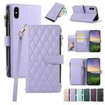 For iPhone X / XS Rhombic Zipper Wallet Leather Phone Case(Purple)