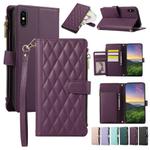 For iPhone X / XS Rhombic Zipper Wallet Leather Phone Case(Deep Purple)