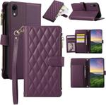 For iPhone XR Rhombic Zipper Wallet Leather Phone Case(Deep Purple)