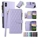 For iPhone XS Max Rhombic Zipper Wallet Leather Phone Case(Purple)