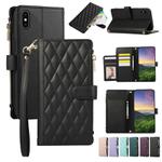 For iPhone XS Max Rhombic Zipper Wallet Leather Phone Case(Black)