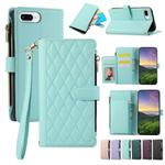 For iPhone 7 Plus / 8 Plus Rhombic Zipper Wallet Leather Phone Case(Cyan)