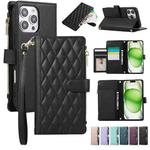 For iPhone 16 Pro Max Rhombic Zipper Wallet Leather Phone Case(Black)