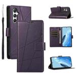 For Samsung Galaxy M35 PU Genuine Leather Texture Embossed Line Phone Case(Purple)