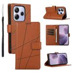 For Redmi Note 14 4G 163.25mm Global PU Genuine Leather Texture Embossed Line Phone Case(Brown)