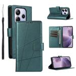 For Redmi Note 14 4G 163.25mm Global PU Genuine Leather Texture Embossed Line Phone Case(Green)