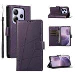 For Redmi Note 14 4G 163.25mm Global PU Genuine Leather Texture Embossed Line Phone Case(Purple)