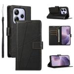 For Redmi Note 14 4G 164.84mm PU Genuine Leather Texture Embossed Line Phone Case(Black)