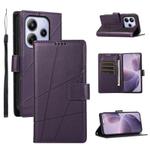 For Redmi Note 14 4G 164.84mm PU Genuine Leather Texture Embossed Line Phone Case(Purple)
