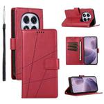 For Redmi Note 14 Pro 4G PU Genuine Leather Texture Embossed Line Phone Case(Red)
