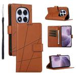 For Redmi Note 14 Pro 4G PU Genuine Leather Texture Embossed Line Phone Case(Brown)