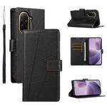 For Redmi A5 4G 171.7mm / Xiaomi Poco C71 PU Genuine Leather Texture Embossed Line Phone Case(Black)