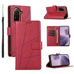 For Redmi A5 4G 171.7mm / Xiaomi Poco C71 PU Genuine Leather Texture Embossed Line Phone Case(Red)