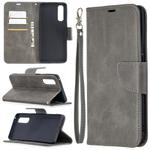 For OPPO Find X2 Neo Retro Lambskin Texture Pure Color Horizontal Flip PU Leather Case, with Holder & Card Slots & Wallet & Lanyard(Grey)