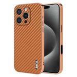 For iPhone 16 Pro Max AZNS Electroplated Edge Carbon Fiber Texture Phone Case(Brown)