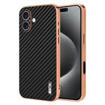 For iPhone 16 Plus AZNS Electroplated Edge Carbon Fiber Texture Phone Case(Black)