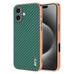 For iPhone 16 AZNS Electroplated Edge Carbon Fiber Texture Phone Case(Green)