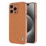 For iPhone 15 Pro AZNS Electroplated Edge Carbon Fiber Texture Phone Case(Brown)