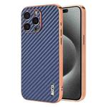 For iPhone 15 Pro AZNS Electroplated Edge Carbon Fiber Texture Phone Case(Blue)