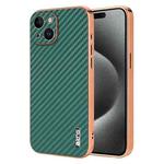 For iPhone 15 Plus AZNS Electroplated Edge Carbon Fiber Texture Phone Case(Green)