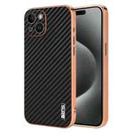 For iPhone 15 AZNS Electroplated Edge Carbon Fiber Texture Phone Case(Black)