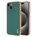 For iPhone 15 AZNS Electroplated Edge Carbon Fiber Texture Phone Case(Green)