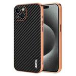 For iPhone 14 Plus AZNS Electroplated Edge Carbon Fiber Texture Phone Case(Black)