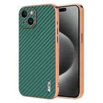 For iPhone 14 Plus AZNS Electroplated Edge Carbon Fiber Texture Phone Case(Green)