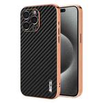 For iPhone 14 Pro AZNS Electroplated Edge Carbon Fiber Texture Phone Case(Black)