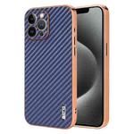 For iPhone 13 Pro Max AZNS Electroplated Edge Carbon Fiber Texture Phone Case(Blue)