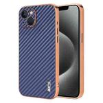 For iPhone 13 AZNS Electroplated Edge Carbon Fiber Texture Phone Case(Blue)