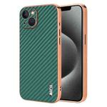 For iPhone 13 AZNS Electroplated Edge Carbon Fiber Texture Phone Case(Green)