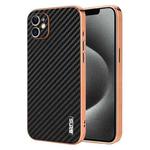 For iPhone 12 AZNS Electroplated Edge Carbon Fiber Texture Phone Case(Black)