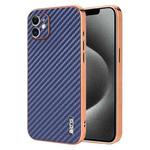 For iPhone 12 AZNS Electroplated Edge Carbon Fiber Texture Phone Case(Blue)