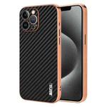 For iPhone 12 Pro Max AZNS Electroplated Edge Carbon Fiber Texture Phone Case(Black)