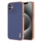 For iPhone 11 AZNS Electroplated Edge Carbon Fiber Texture Phone Case(Blue)