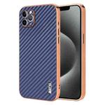 For iPhone 11 Pro AZNS Electroplated Edge Carbon Fiber Texture Phone Case(Blue)