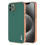 For iPhone 11 Pro AZNS Electroplated Edge Carbon Fiber Texture Phone Case(Green)