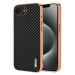 For iPhone 16e AZNS Electroplated Edge Carbon Fiber Texture Phone Case(Black)