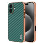 For iPhone 17 AZNS Electroplated Edge Carbon Fiber Texture Phone Case(Green)