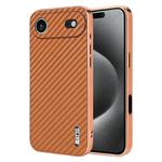 For iPhone 17 Air AZNS Electroplated Edge Carbon Fiber Texture Phone Case(Brown)
