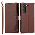 For Samsung Galaxy S22+ 5G LC.IMEEKE L2 Series Detachable Magsafe PU Phone Case with Lanyard(Brown)