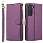 For Samsung Galaxy S22+ 5G LC.IMEEKE L2 Series Detachable Magsafe PU Phone Case with Lanyard(Purple)