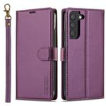 For Samsung Galaxy S25 5G LC.IMEEKE L2 Series Detachable Magsafe PU Phone Case with Lanyard(Purple)