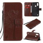 For Motorola Moto E6s (2020) Tree & Cat Embossed Pattern Horizontal Flip Leather Case with Holder & Card Slots & Wallet & Lanyard(Coffee)