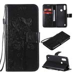 For Motorola Moto E6s (2020) Tree & Cat Embossed Pattern Horizontal Flip Leather Case with Holder & Card Slots & Wallet & Lanyard(Black)