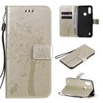 For Motorola Moto E6s (2020) Tree & Cat Embossed Pattern Horizontal Flip Leather Case with Holder & Card Slots & Wallet & Lanyard(Gold)