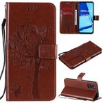 For Oppo A52 / A72 / A92 Tree & Cat Embossed Pattern Horizontal Flip Leather Case with Holder & Card Slots & Wallet & Lanyard(Coffee)